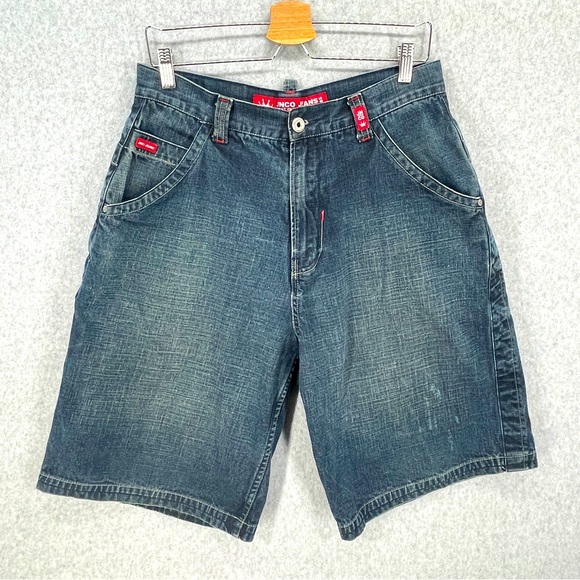 Vintage Jnco Jean Shorts 90s Skater Rare Dragon Design Baggy Fit Size 34 Blue - Picture 1 of 16